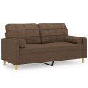 2-osobowa sofa z poduszkami, brązowa, 140 cm, tkanina