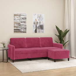 VidaXL 3-osobowa sofa z podnóżkiem winna czerwień 180 cm, aksamit