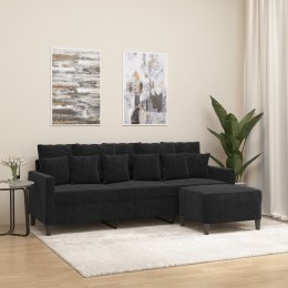 VidaXL 3-osobowa sofa z podnóżkiem, czarna, 180 cm, aksamit