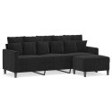 3-osobowa sofa z podnóżkiem, czarna, 180 cm, aksamit