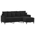 3-osobowa sofa z podnóżkiem, czarna, 180 cm, aksamit