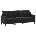 3-osobowa sofa z podnóżkiem, czarna, 180 cm, aksamit