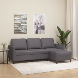 VidaXL 3-osobowa sofa z podnóżkiem, szary, 180 cm, sztuczna skóra