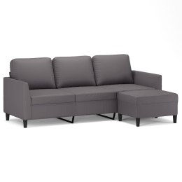 VidaXL 3-osobowa sofa z podnóżkiem, szary, 180 cm, sztuczna skóra