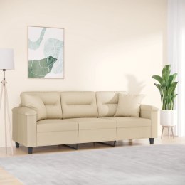 VidaXL 3-osobowa sofa z poduszkami, kremowa, 180 cm, mikrofibra