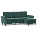 3-osobowa sofa z podnóżkiem, ciemnozielony, 180 cm, aksamit