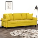 VidaXL 3-osobowa sofa z poduszkami, żółta, 180 cm, aksamit