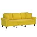 VidaXL 3-osobowa sofa z poduszkami, żółta, 180 cm, aksamit