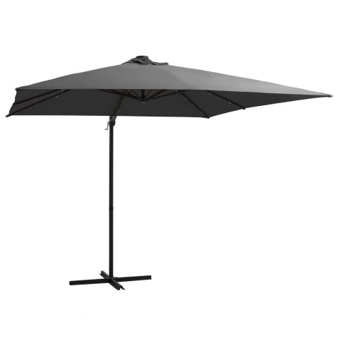 VidaXL Parasol wiszący z LED i stalowym słupkiem, 250x250 cm, antracyt