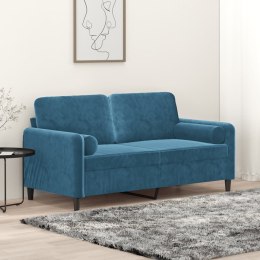 2-osobowa sofa z poduszkami, niebieska, 140 cm, aksamit