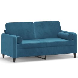 2-osobowa sofa z poduszkami, niebieska, 140 cm, aksamit