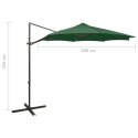 Parasol wiszący z LED i słupkiem, zielony, 300 cm