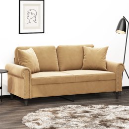 2-osobowa sofa z poduszkami, brązowa, 140 cm, aksamit