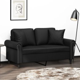 2-osobowa sofa z poduszkami, czarna, 120 cm, sztuczna skóra