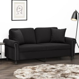 2-osobowa sofa z poduszkami, czarna, 140 cm, aksamit