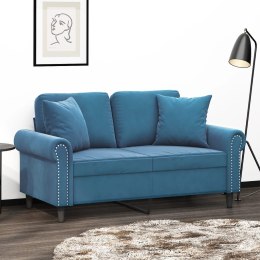 2-osobowa sofa z poduszkami, niebieska, 120 cm, aksamit