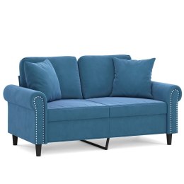 2-osobowa sofa z poduszkami, niebieska, 120 cm, aksamit