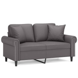 2-osobowa sofa z poduszkami, szara, 120 cm, sztuczna skóra