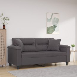 2-osobowa sofa z poduszkami, szara, 140 cm, sztuczna skóra