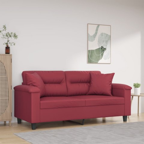 2-os. sofa z poduszkami, winna czerwień, 140 cm, sztuczna skóra