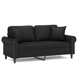 2-osobowa sofa z poduszkami, czarna, 140 cm, sztuczna skóra