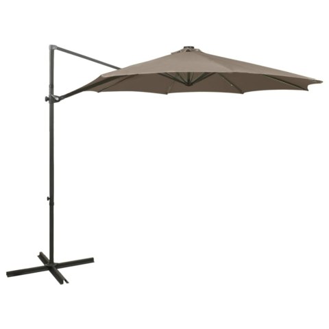 Parasol wiszący z lampkami LED i słupkiem, 300 cm, taupe