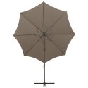 Parasol wiszący z lampkami LED i słupkiem, 300 cm, taupe