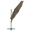 Parasol wiszący z lampkami LED i słupkiem, 300 cm, taupe