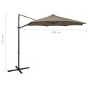 Parasol wiszący z lampkami LED i słupkiem, 300 cm, taupe