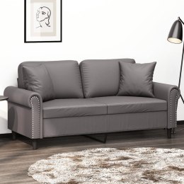 2-osobowa sofa z poduszkami, szara, 140 cm, sztuczna skóra