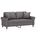 2-osobowa sofa z poduszkami, szara, 140 cm, sztuczna skóra