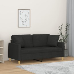 2-osobowa sofa z poduszkami, czarna, 140 cm, tkanina