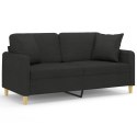 2-osobowa sofa z poduszkami, czarna, 140 cm, tkanina