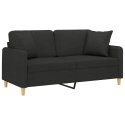 2-osobowa sofa z poduszkami, czarna, 140 cm, tkanina