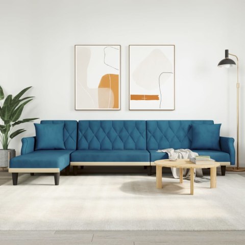 Sofa rozkładana L, niebieska, 271x140x70 cm, aksamit