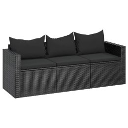 VidaXL 3-osobowa sofa ogrodowa z poduszkami, czarna, polirattan