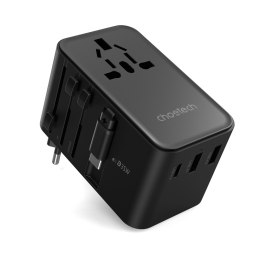 Adapter ładowarka podróżna 35W EU / US / AUS / UK z wbudowanym kablem USB-C - czarny