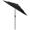 3-poziomowy parasol na aluminiowym słupku, czarny, 2,5 m