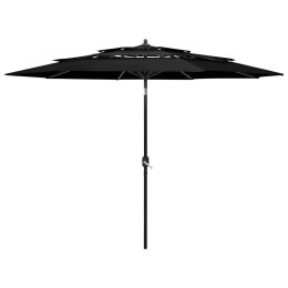 3-poziomowy parasol na aluminiowym słupku, czarny, 3 m