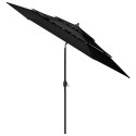 3-poziomowy parasol na aluminiowym słupku, czarny, 3 m