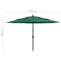 3-poziomowy parasol na aluminiowym słupku, zielony, 3,5 m