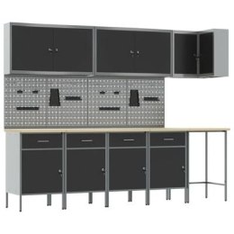 VidaXL Zestaw 12-elementowy szafek roboczych i tablicy pegboard w czarnym kolorze z MDF i metalu