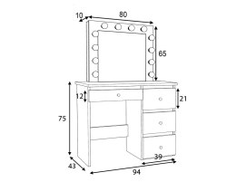 Toaletka biała z lustrem LED do makijażu - Diamond