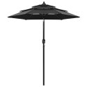 3-poziomowy parasol na aluminiowym słupku, czarny, 2 m