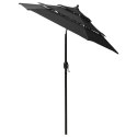 3-poziomowy parasol na aluminiowym słupku, czarny, 2 m