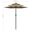 3-poziomowy parasol na aluminiowym słupku, kolor taupe, 2 m