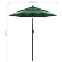 3-poziomowy parasol na aluminiowym słupku, zielony, 2 m