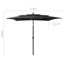 3-poziomowy parasol na aluminiowym słupku, czarny, 2,5x2,5 m