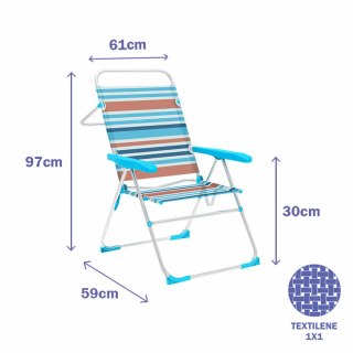 Marbueno Silla Plegable 5 Pozycji Aluminiowa Pasy Pomarańczowe i Niebieskie 59X61X97 cm