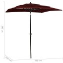 3-poziomowy parasol na aluminiowym słupku, bordowy, 2x2 m